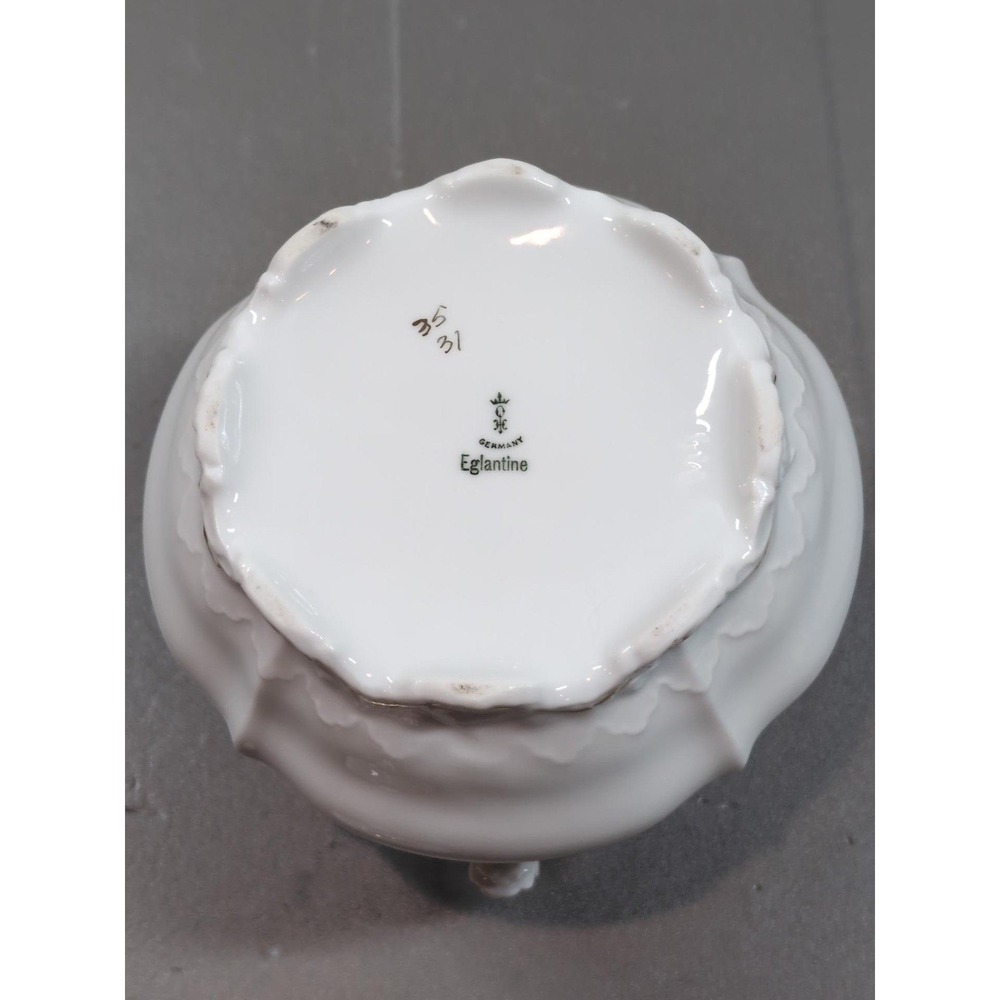 Antique Hermann Ohme Eglantine Porcelain Covered Sugar Bowl Germany Floral Gold - Picture 13 of 13